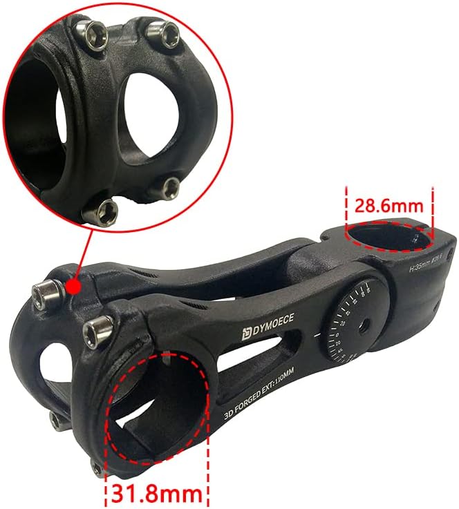 Dymoece Bike Stem 0-70 Degree 31.8mm Bicycle Stem Extender Riser Adjustable for MTB Mountain Bike Road Bike BMX 90mm 110mm 145mm - Image 2